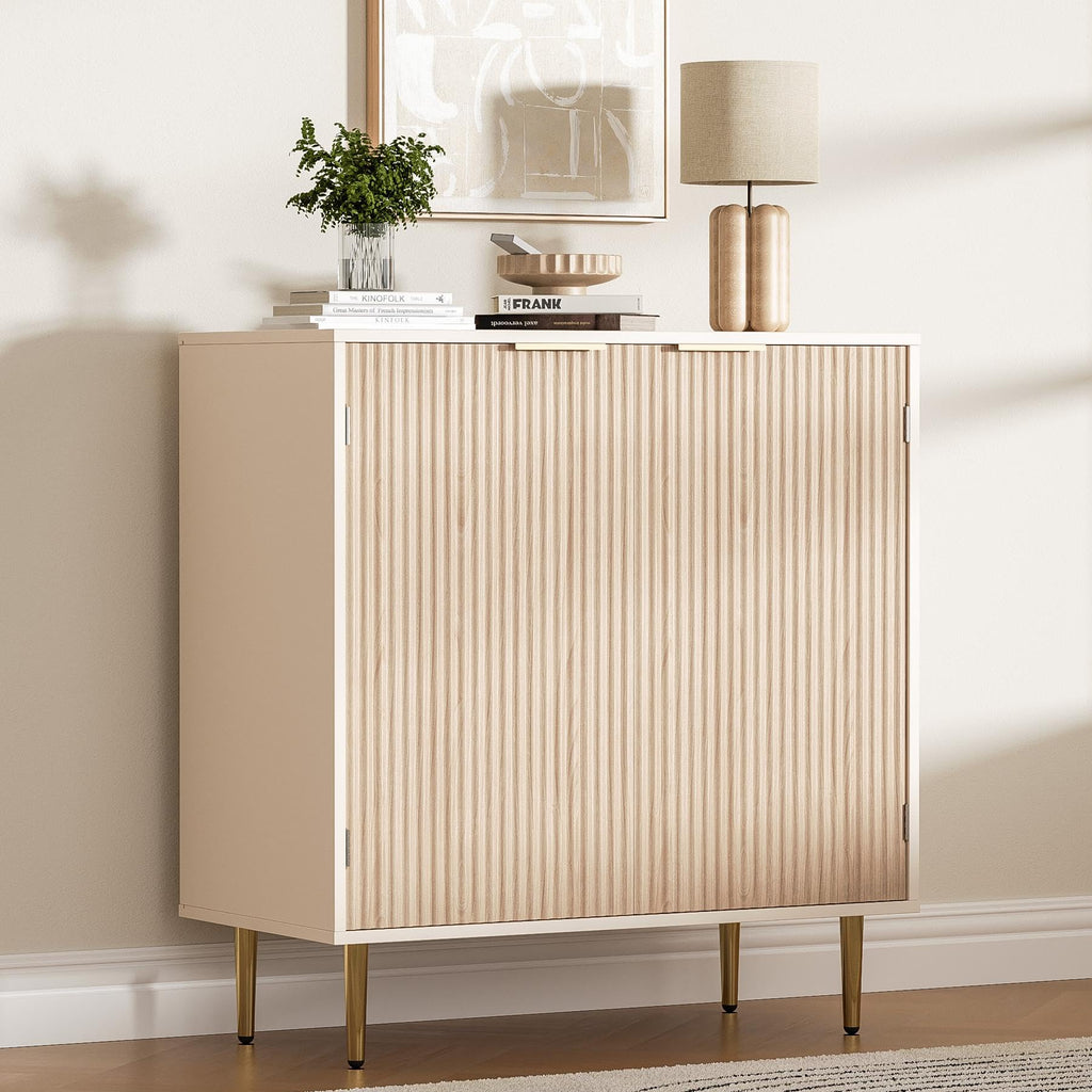 Oak Fluted Sideboard Storage Cabinet with 2 Doors L557