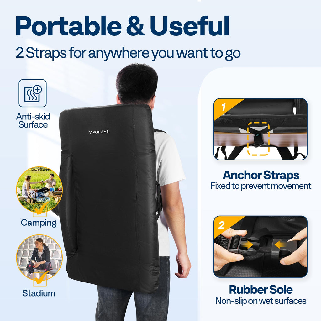2 Pack Portable Padded Stadium Seats with Back Support and Cup Holder X25502