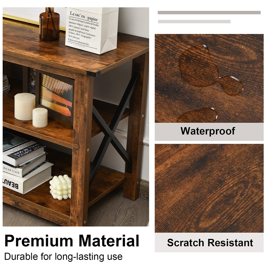 Brown 3 Tier Wood TV Stand with Open Shelves B13859