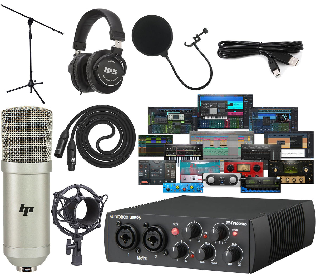 USB Audio MIDI Interface Recording Bundle with Condenser Microphone and Headphones R15219