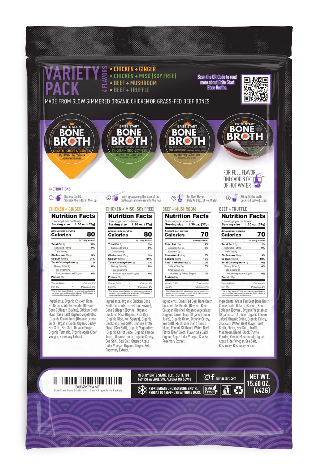 Bone Broth Variety Pack, 4 Flavors, 12 Count N2011