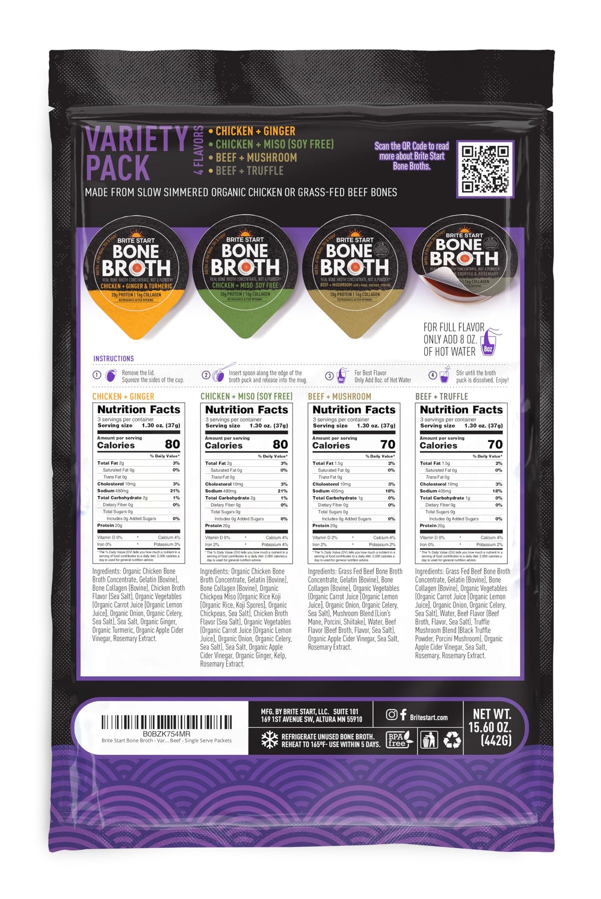 Bone Broth Variety Pack, 4 Flavors, 12 Count N2011