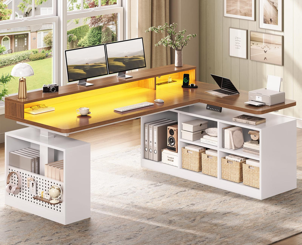 63" L Shaped Electric Standing Desk with Storage L975