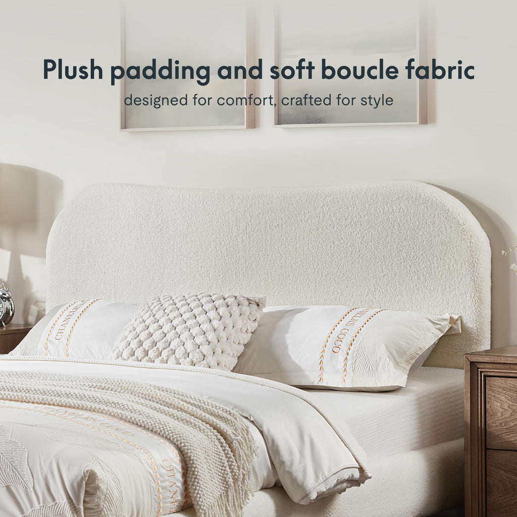 Queen Size White Boucle Bed Frame B4278