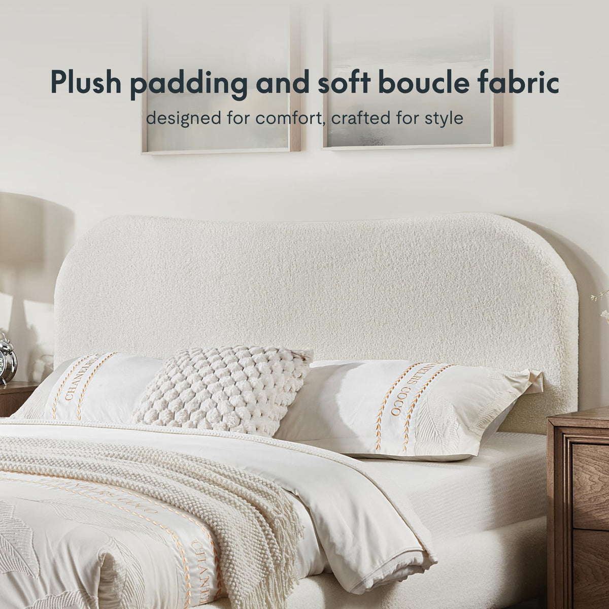 Queen Size White Boucle Bed Frame B4278