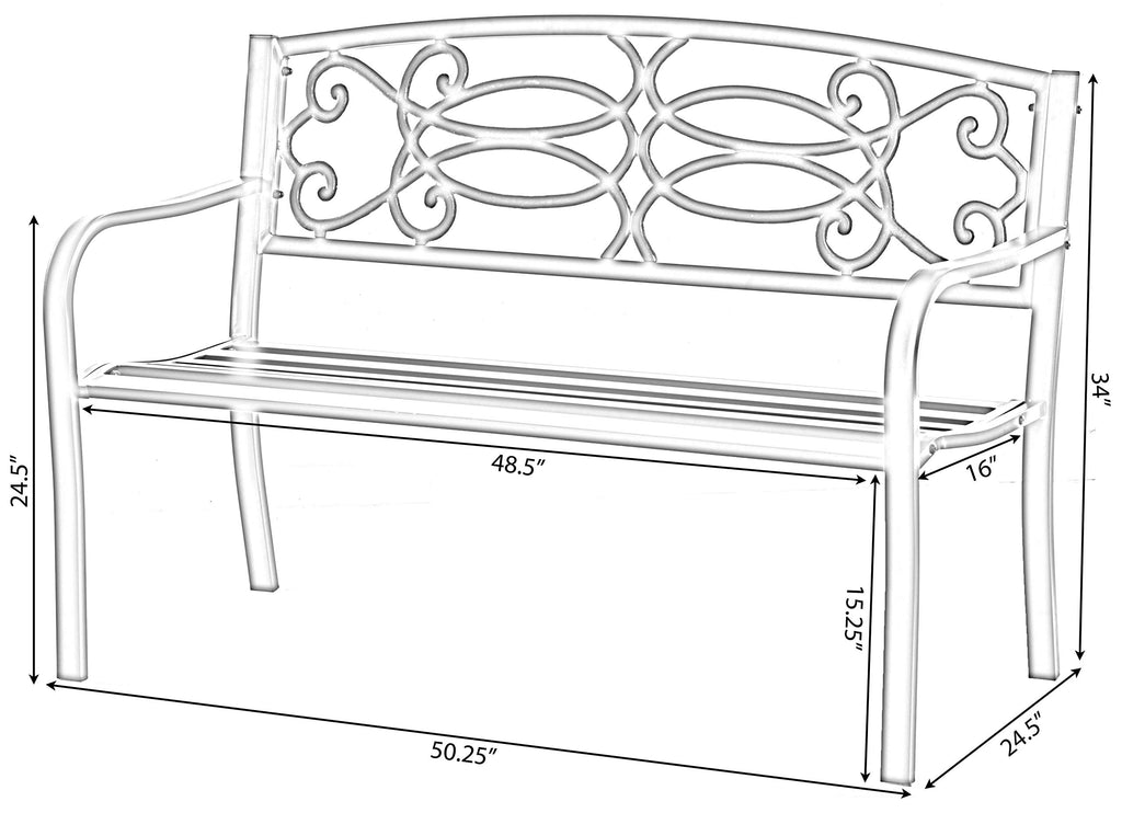 Steel Outdoor Patio Garden Bench with Cast Iron Backrest I852973