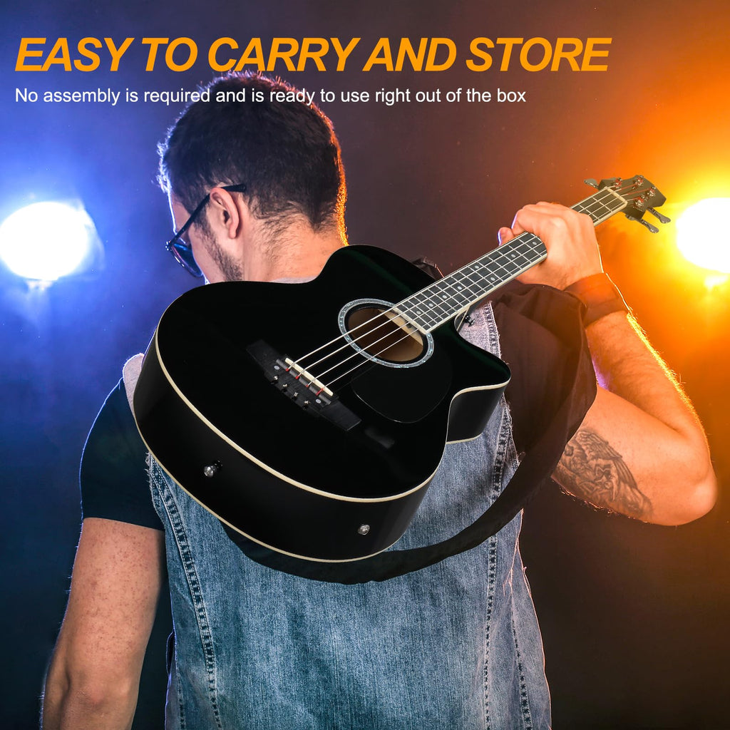 4 String Full Size Black Acoustic Bass Guitar W550071