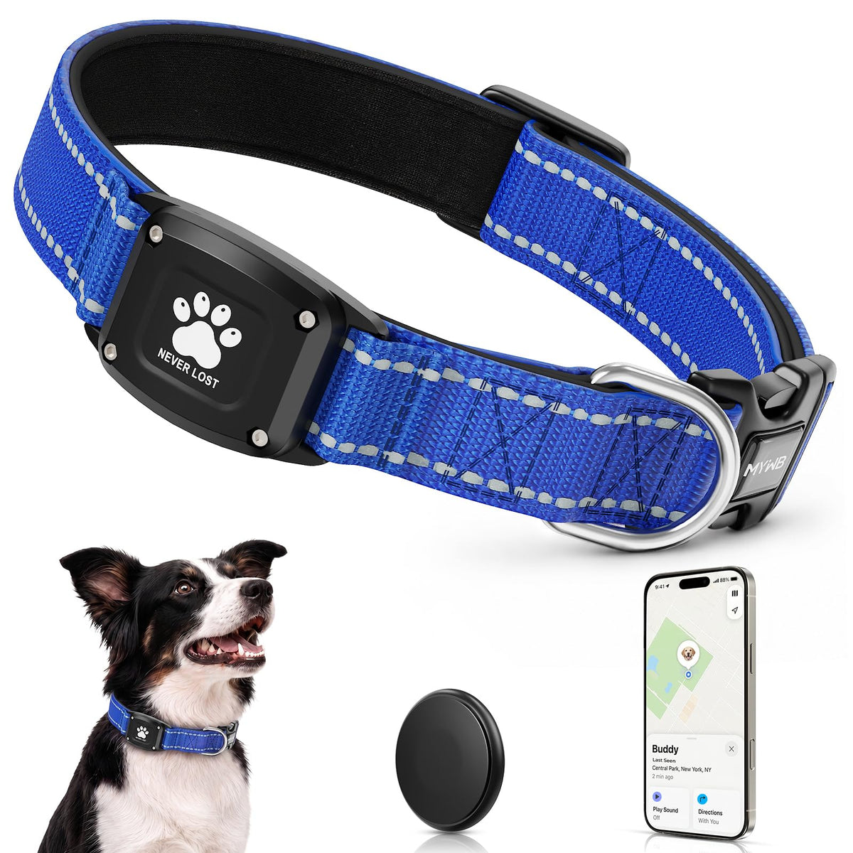 GPS Dog Collar with Tracker, Waterproof, Blue, L B5467