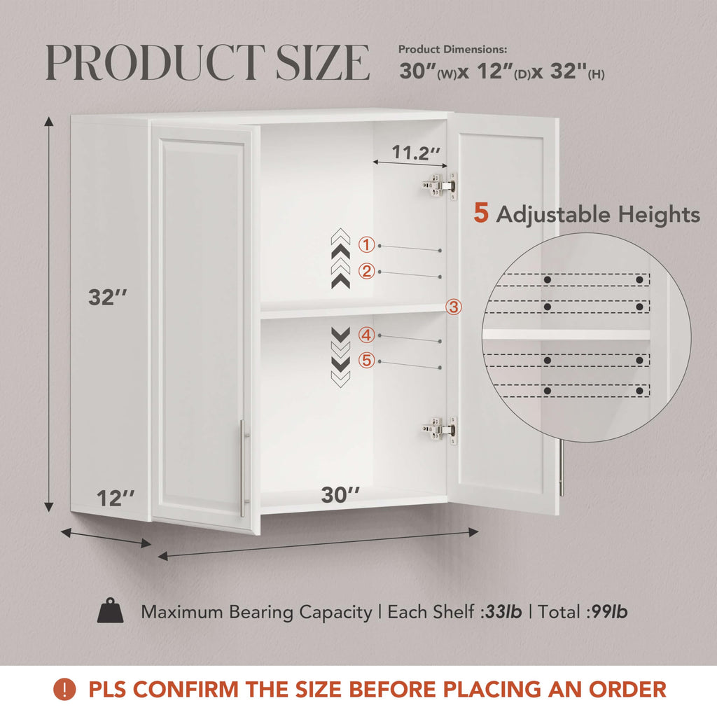 White Wall Cabinet with Adjustable Shelves S723