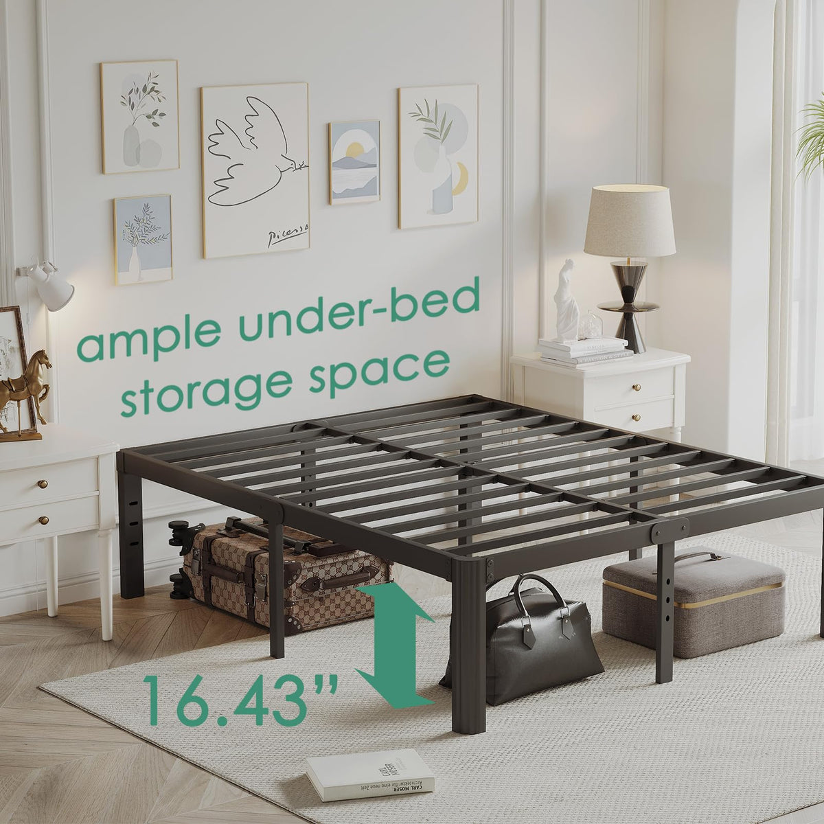 18 Inch Metal Bed Frame Queen Size Black A7983