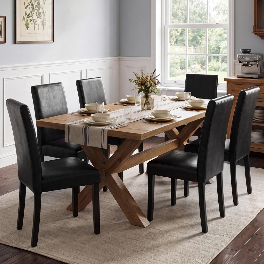 Black Upholstered Dining Chairs Set of 6 with Solid Wood Legs P164