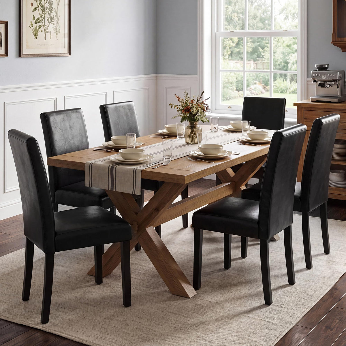 Black Upholstered Dining Chairs Set of 6 with Solid Wood Legs P164