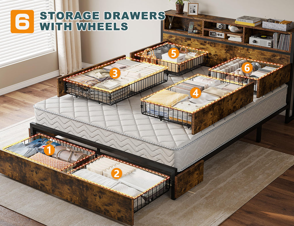 Queen Bed Frame with 6 Storage Drawers L45145
