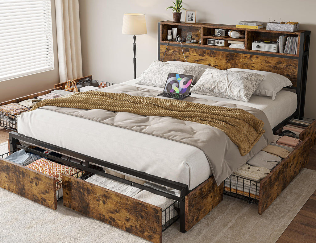 Queen Bed Frame with 6 Storage Drawers L45145