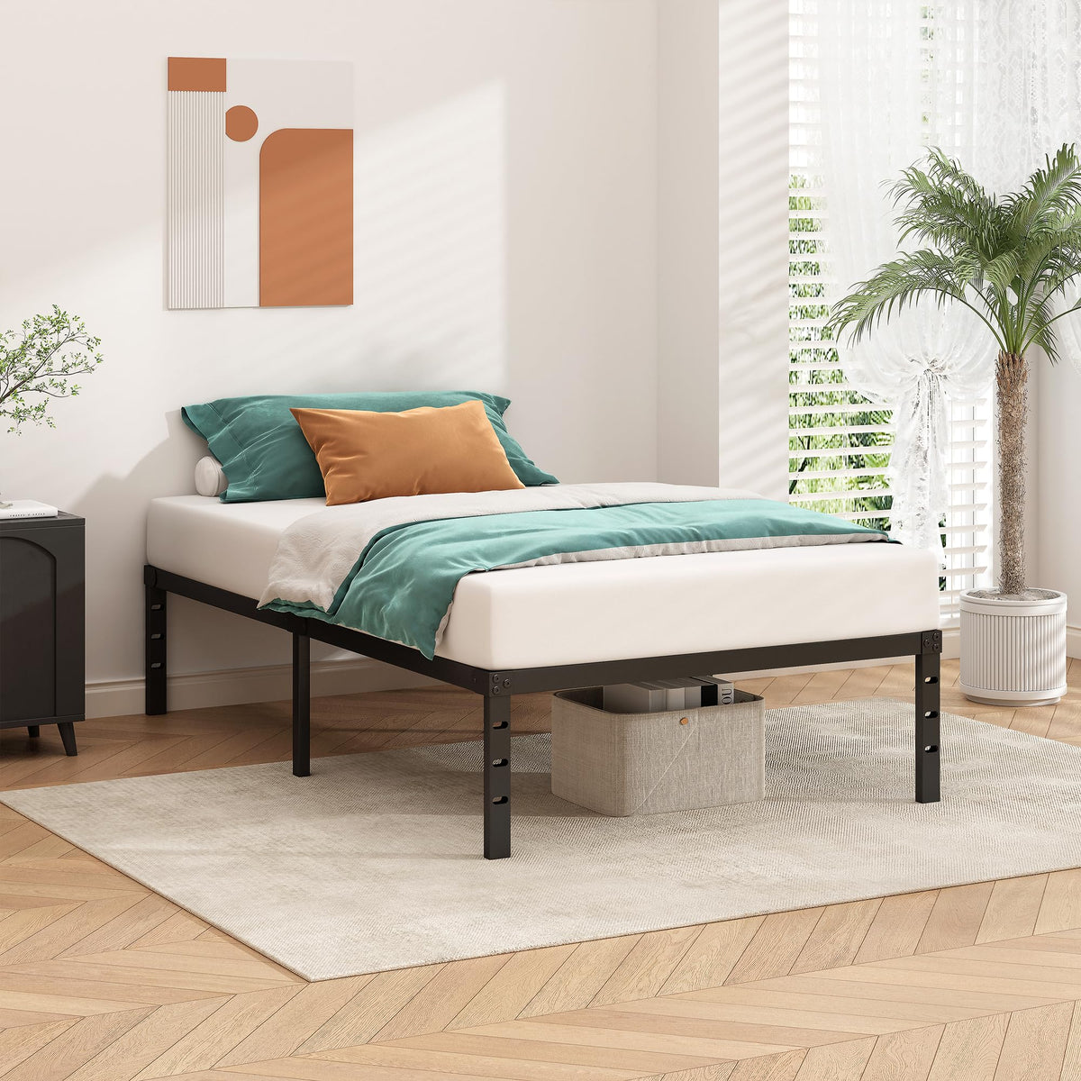 14 Inch Tall Black Metal Platform Twin Size Bed Frame R791
