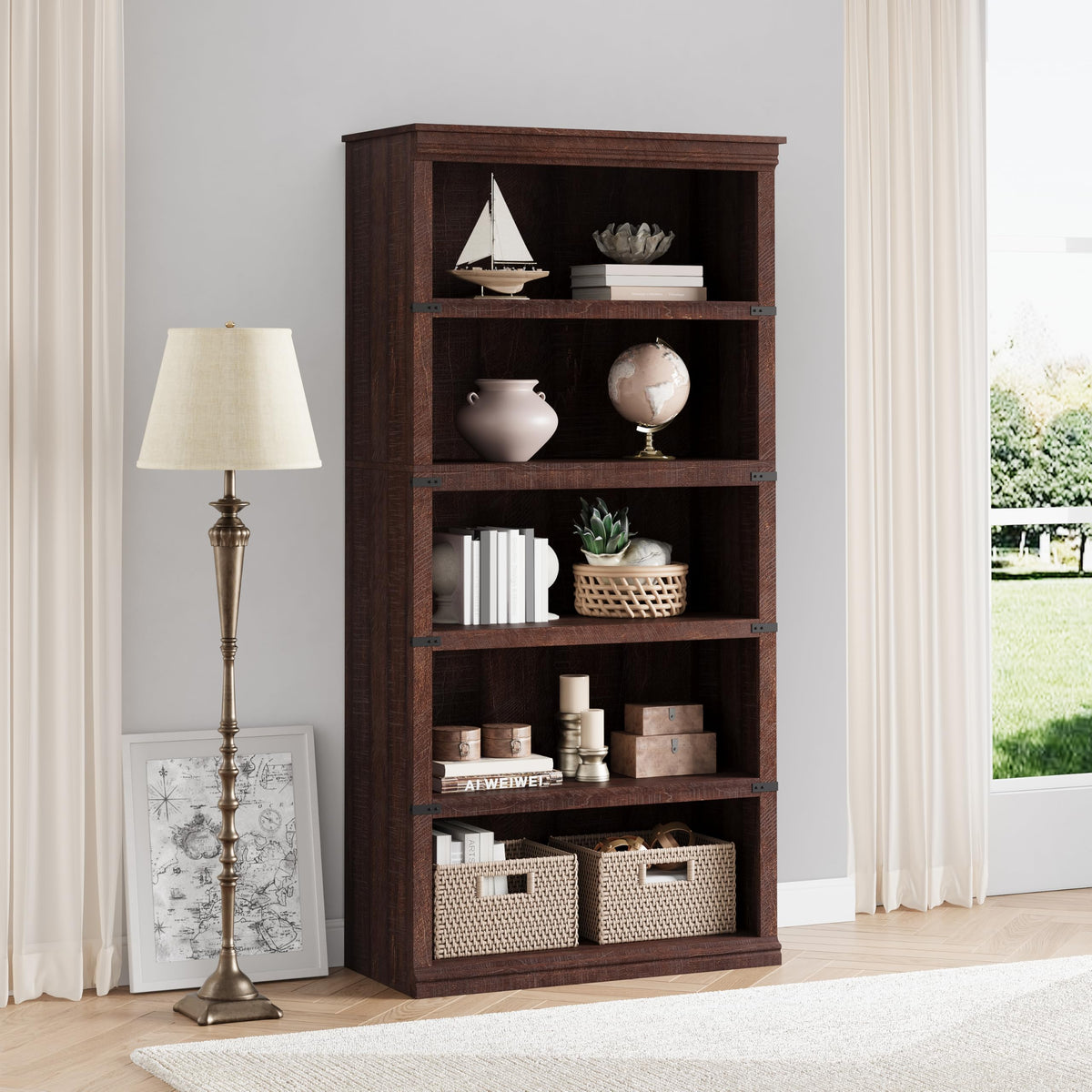 5-Tier Metal Bookcase with Adjustable Shelves N273
