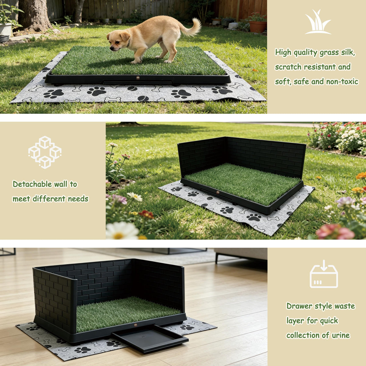 Dog Grass Pad with Tray, 30" X 20", with 2 Reusable Grass Pads Q94444