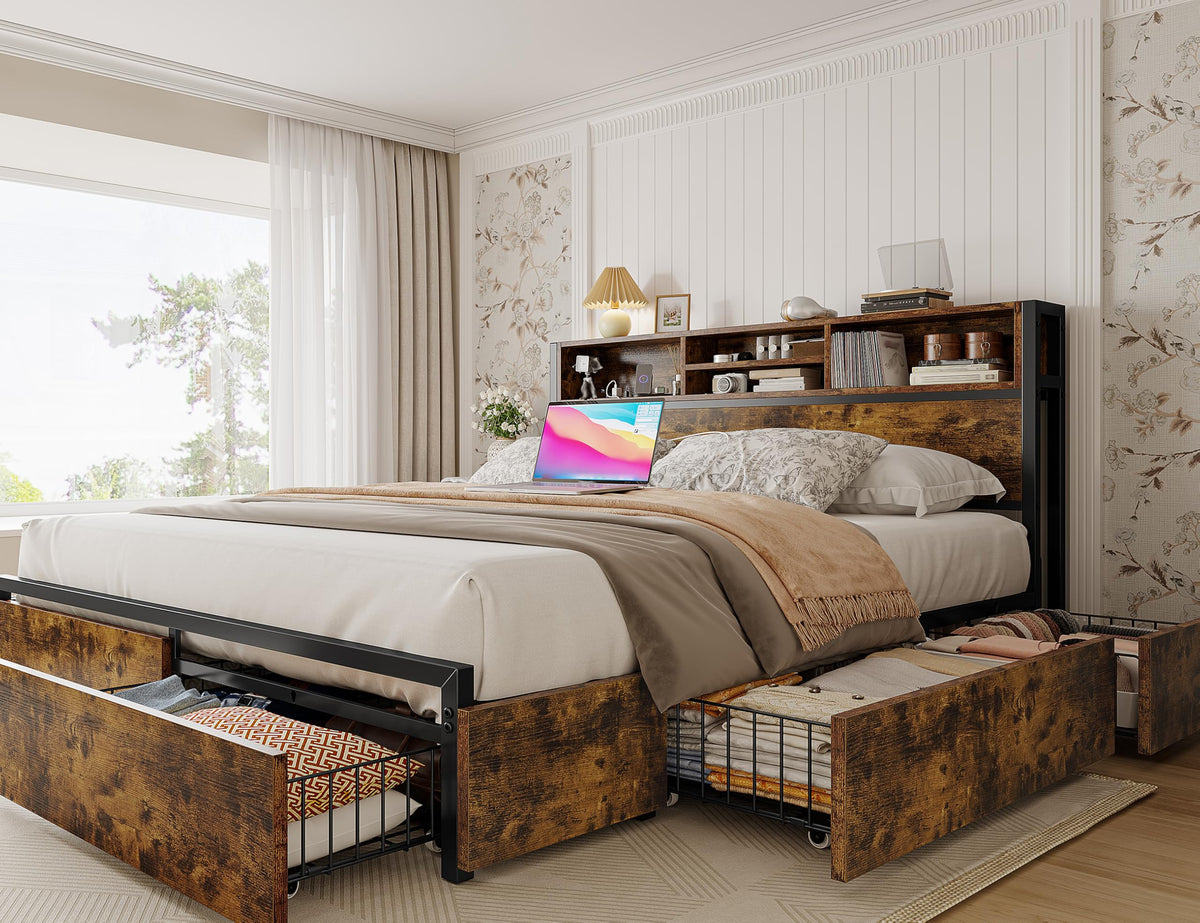 Queen Bed Frame with 6 Storage Drawers L45145
