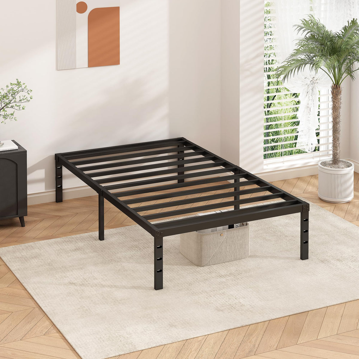 14 Inch Tall Black Metal Platform Twin Size Bed Frame R791