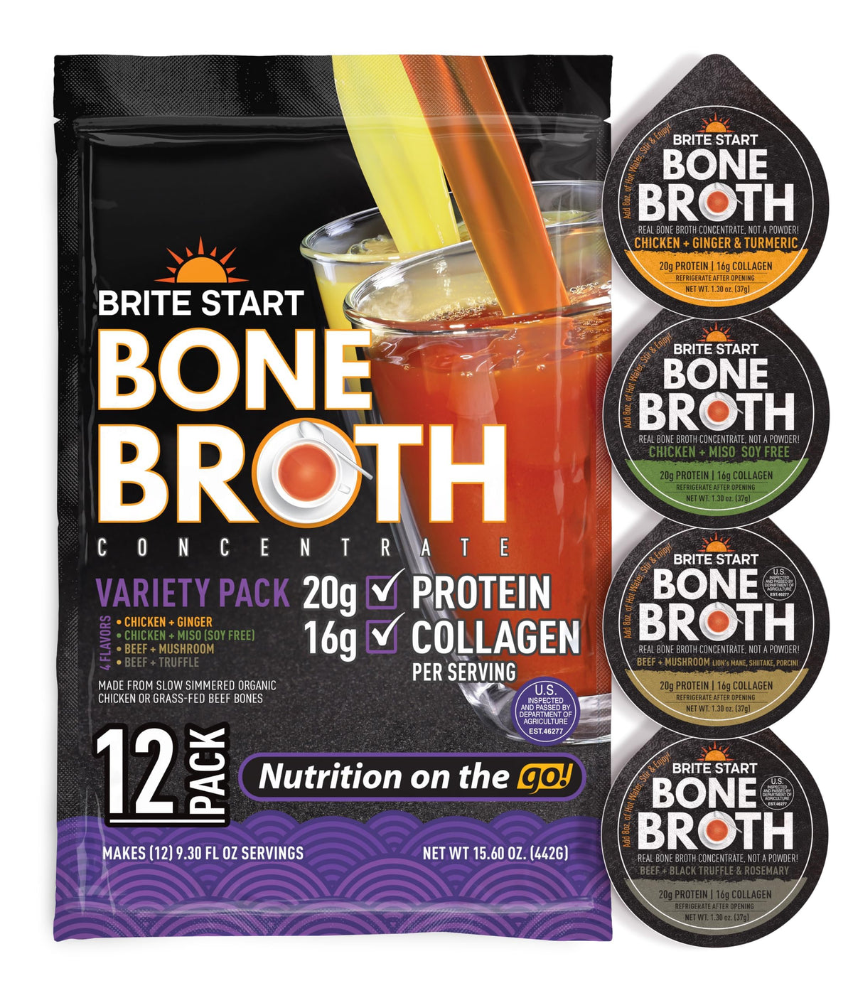Bone Broth Variety Pack, 4 Flavors, 12 Count N2011