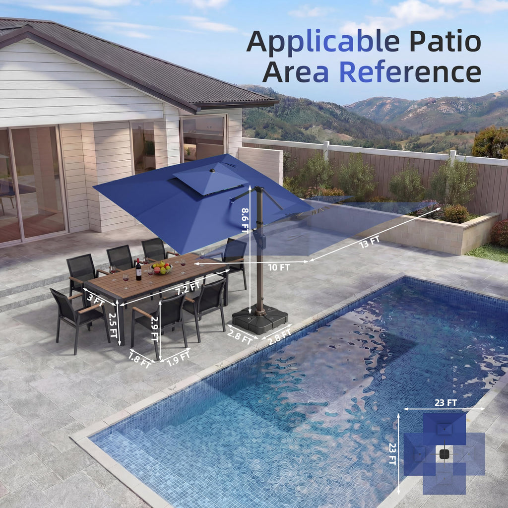 10 X 13 FT Cantilever Patio Umbrella with Base & Lights L5468