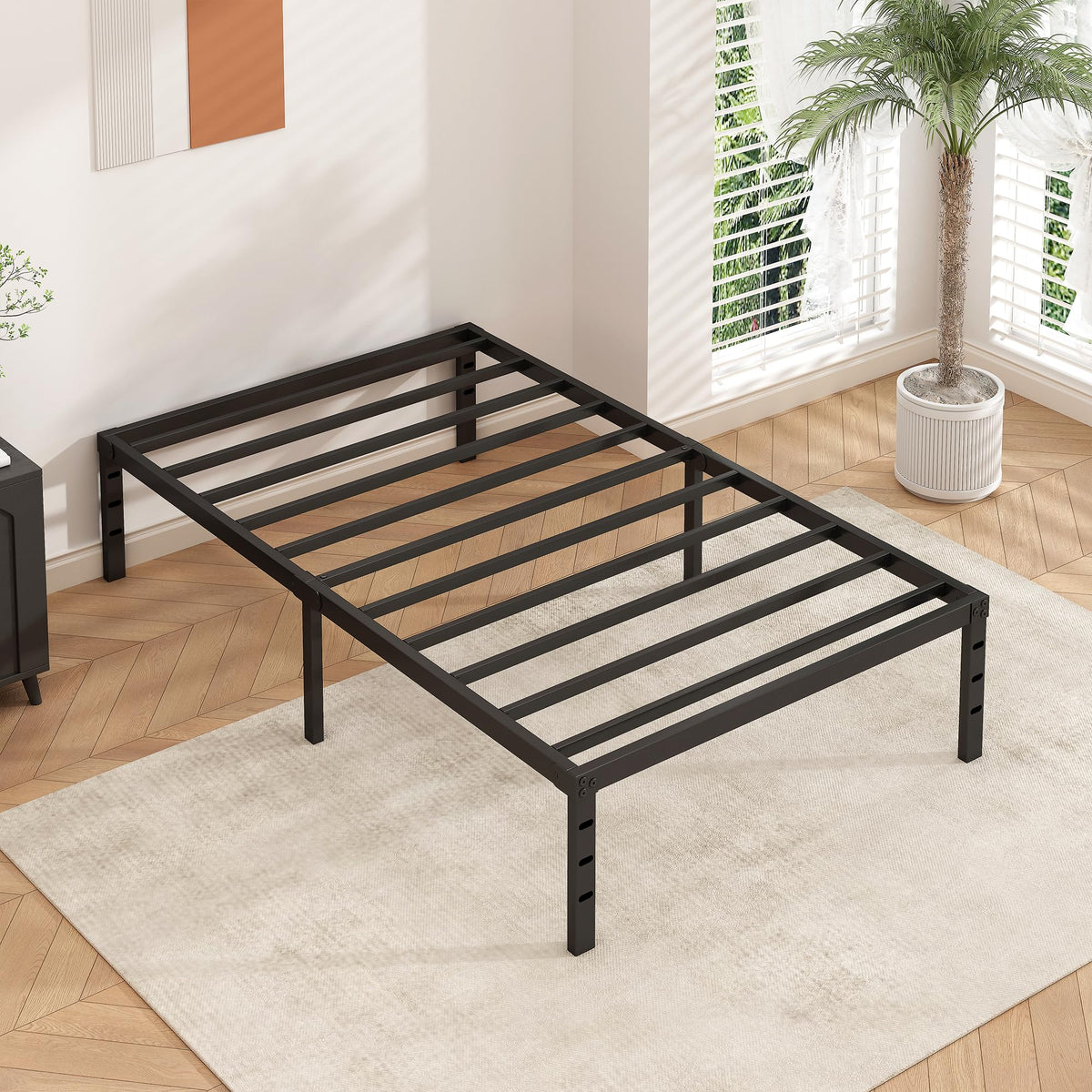 14 Inch Tall Black Metal Platform Twin Size Bed Frame R791