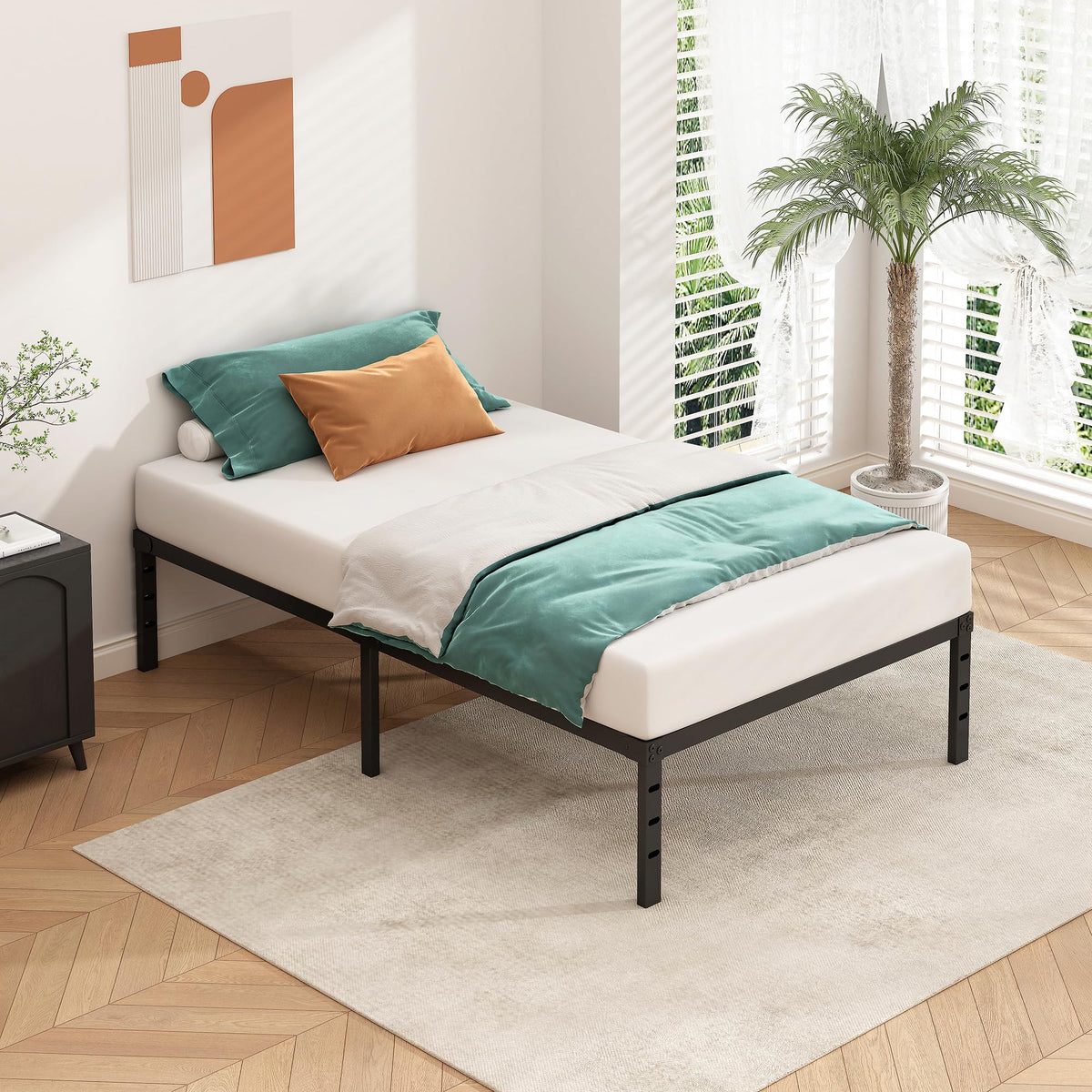 14 Inch Tall Black Metal Platform Twin Size Bed Frame R791