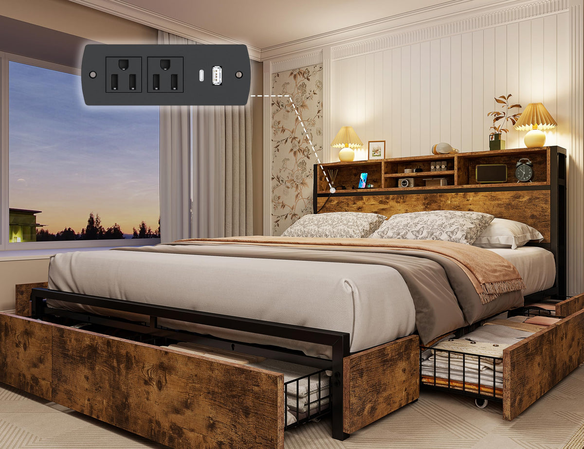 Queen Bed Frame with 6 Storage Drawers L45145
