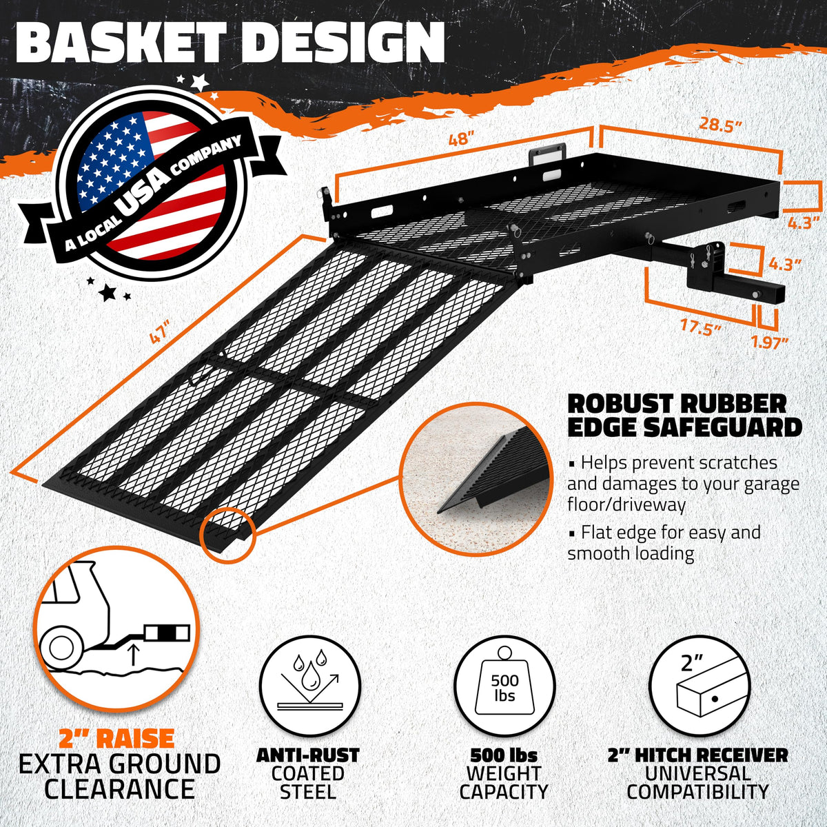 500lb Capacity Trailer Hitch Cargo Carrier with Ramp O5335